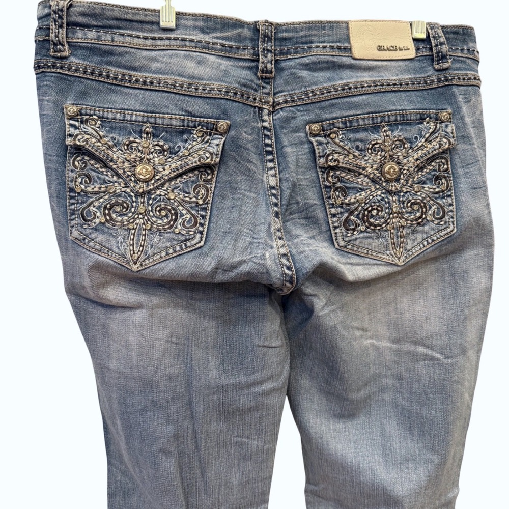 Grace in LA Easy Fit Women Jeans Size 31 Medium Wash Embellished Pockets Bootcut